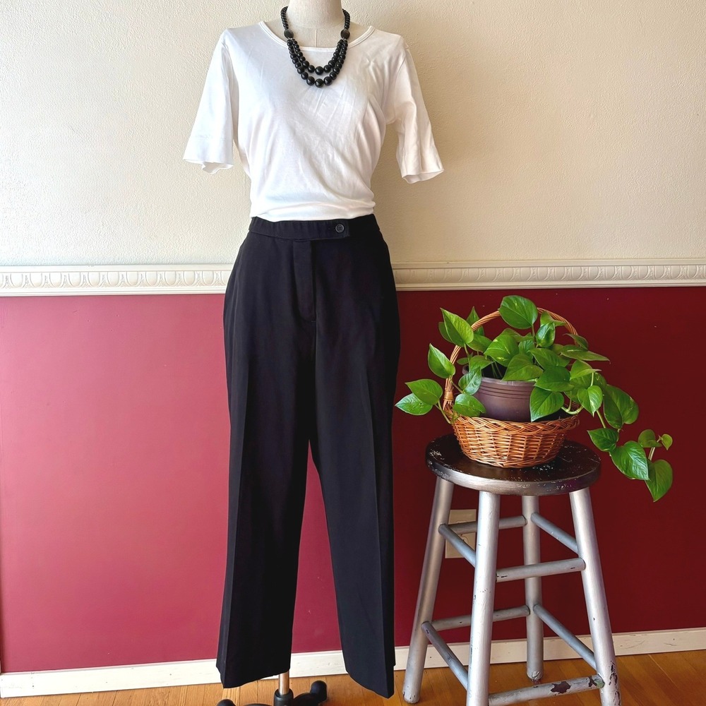 Investments Petites Black Cropped Wide Leg Dress Pants Trousers 14PS High Rise